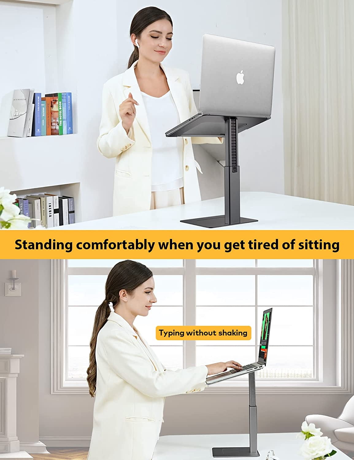 Laptop Stand for Desk, Ergonomic Sitting and Standing Laptop Riser for Notebook MacBook 11-17 Inches，DJ Laptop Stand Adjustable Height from 7-15 Inches Aluminum(Black)