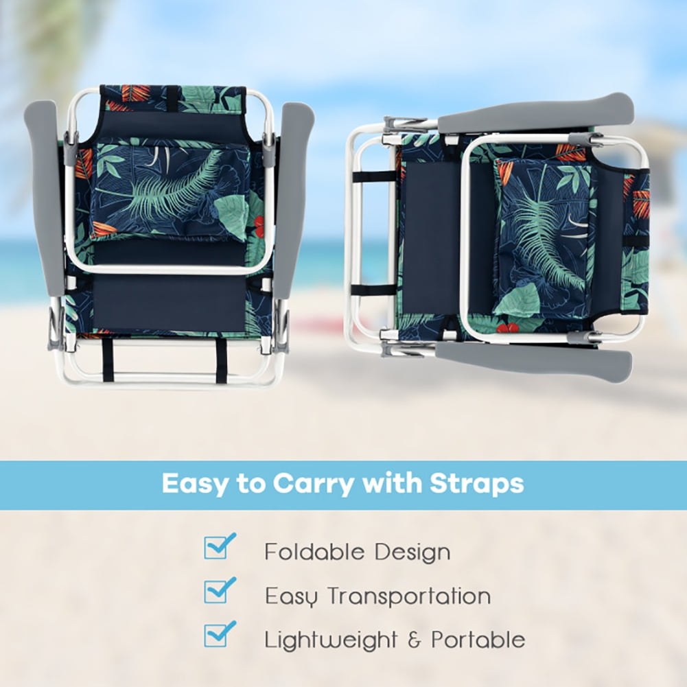 Aimee Lii 2 Packs 5-Position Outdoor Folding Backpack Beach Table Chair Reclining Chair Set, Outdoor Patio Furniture, Green
