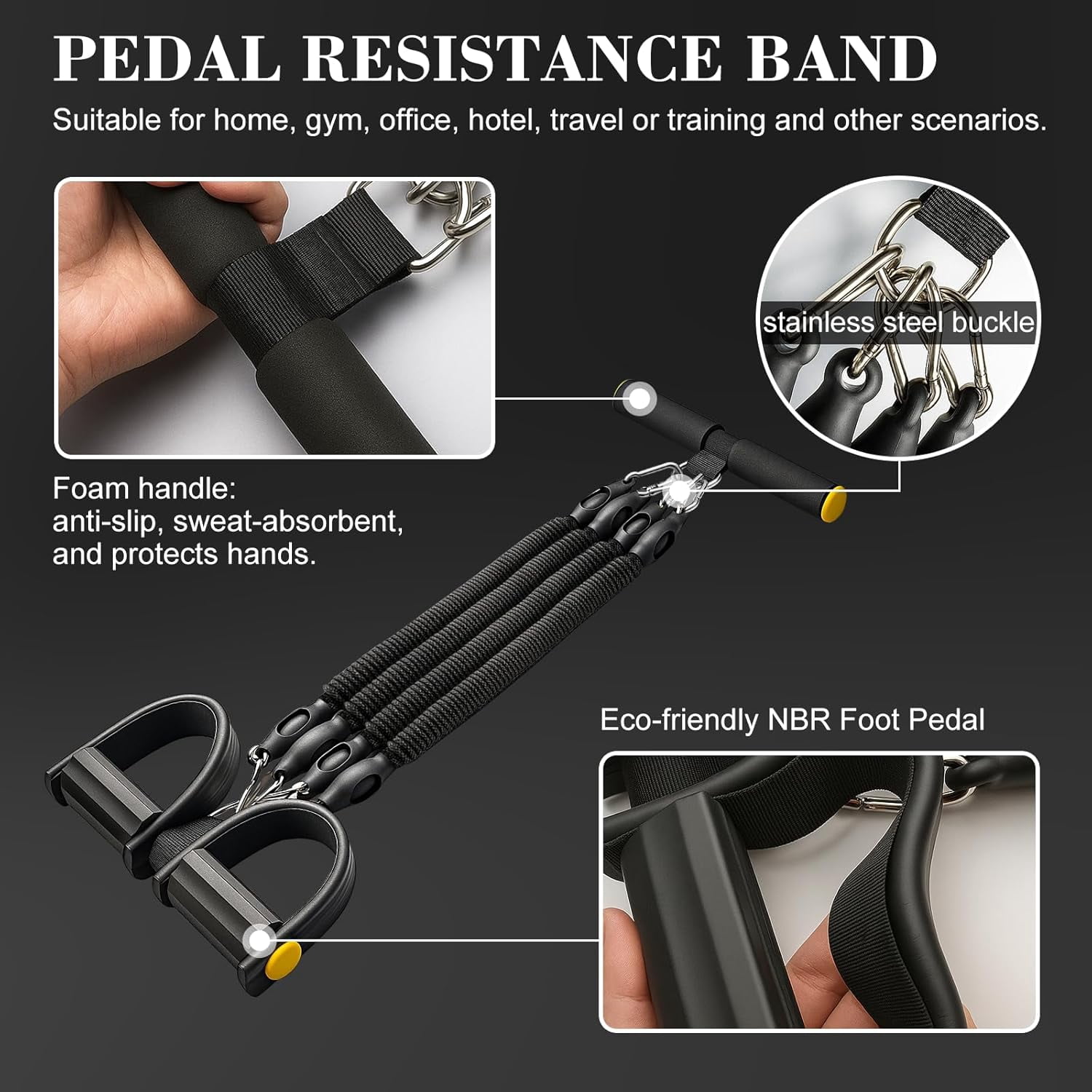 Pedal Resistance Band with Handle - Adjustable 4-Tube Sit-Up Pull Rope, 25-100 lbs, Ergonomic Handles, Full Body Home Fitness Equipment