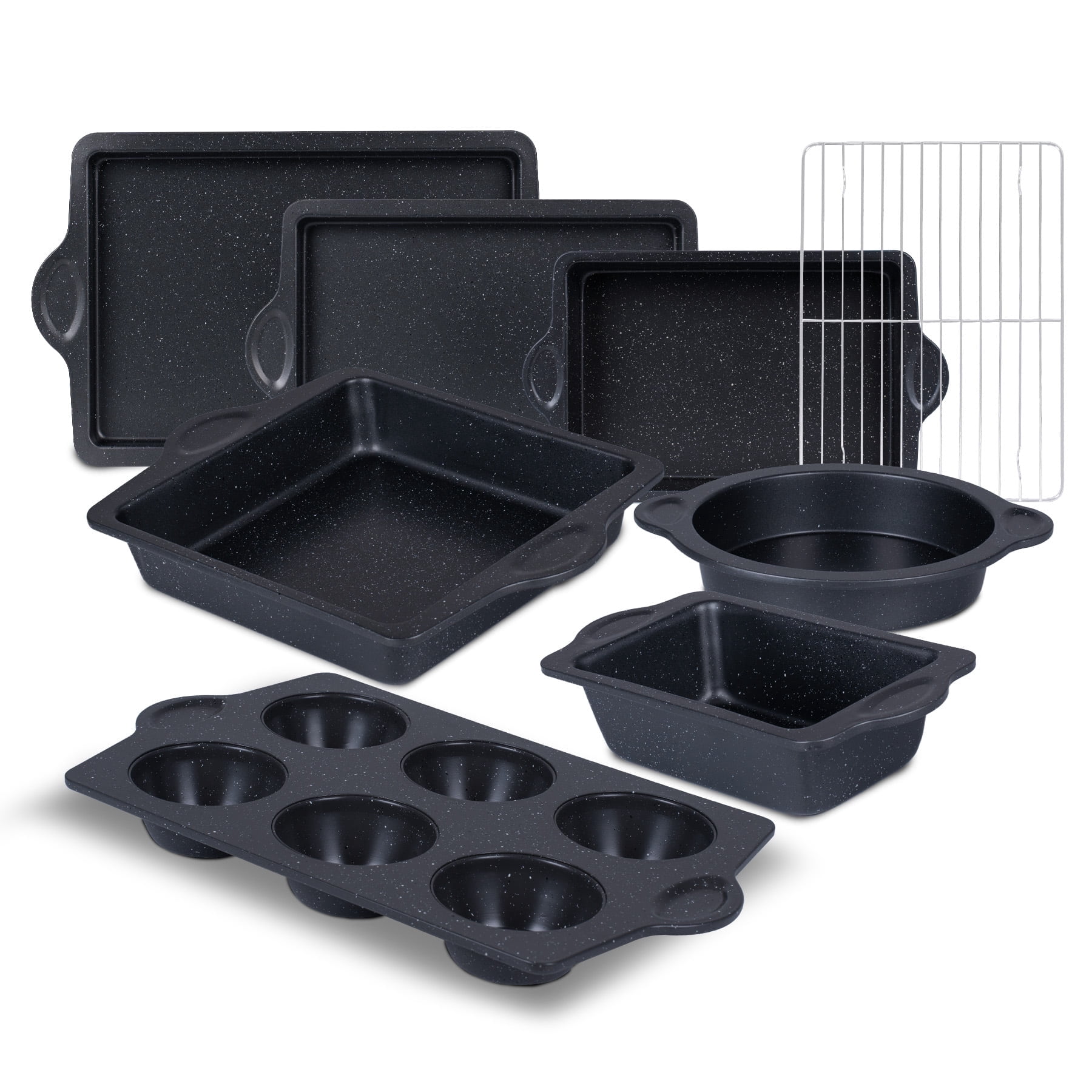 VAVSEA 8Pcs Baking Pans Sets, Nonstick Bakeware Sets with Round/Square Cake Pan, Loaf Pan, Muffin Pan, Cookie Sheet, Roast Pan, Cooling Rack, Carbon Steel Bake Set