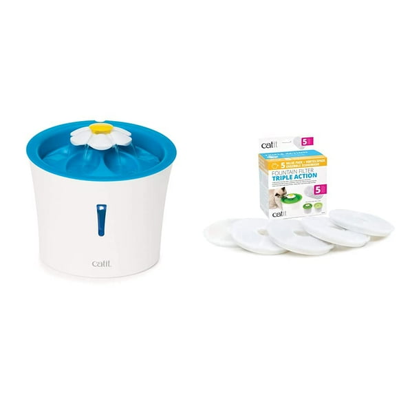 Catit LED Flower Fountain + Catit Senses 2.0 Cat Water Fountain Filters (5 Pack)
