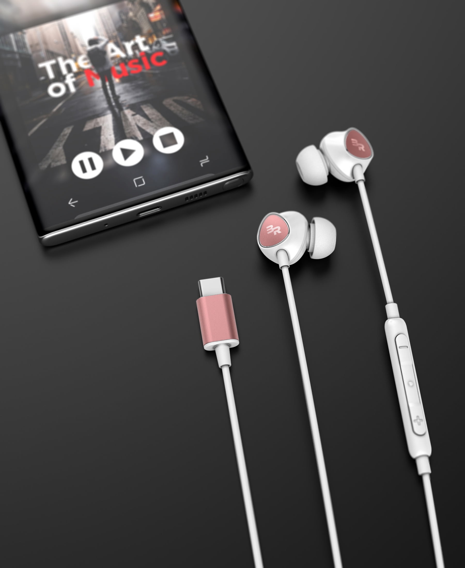 Thore USB C Headphones with Mic - Wired In-Ear USB Type C Earbud Earphones, V100 (For Pixel 6/5/4/Pro S21/Note 20 Ultra) Rose Gold