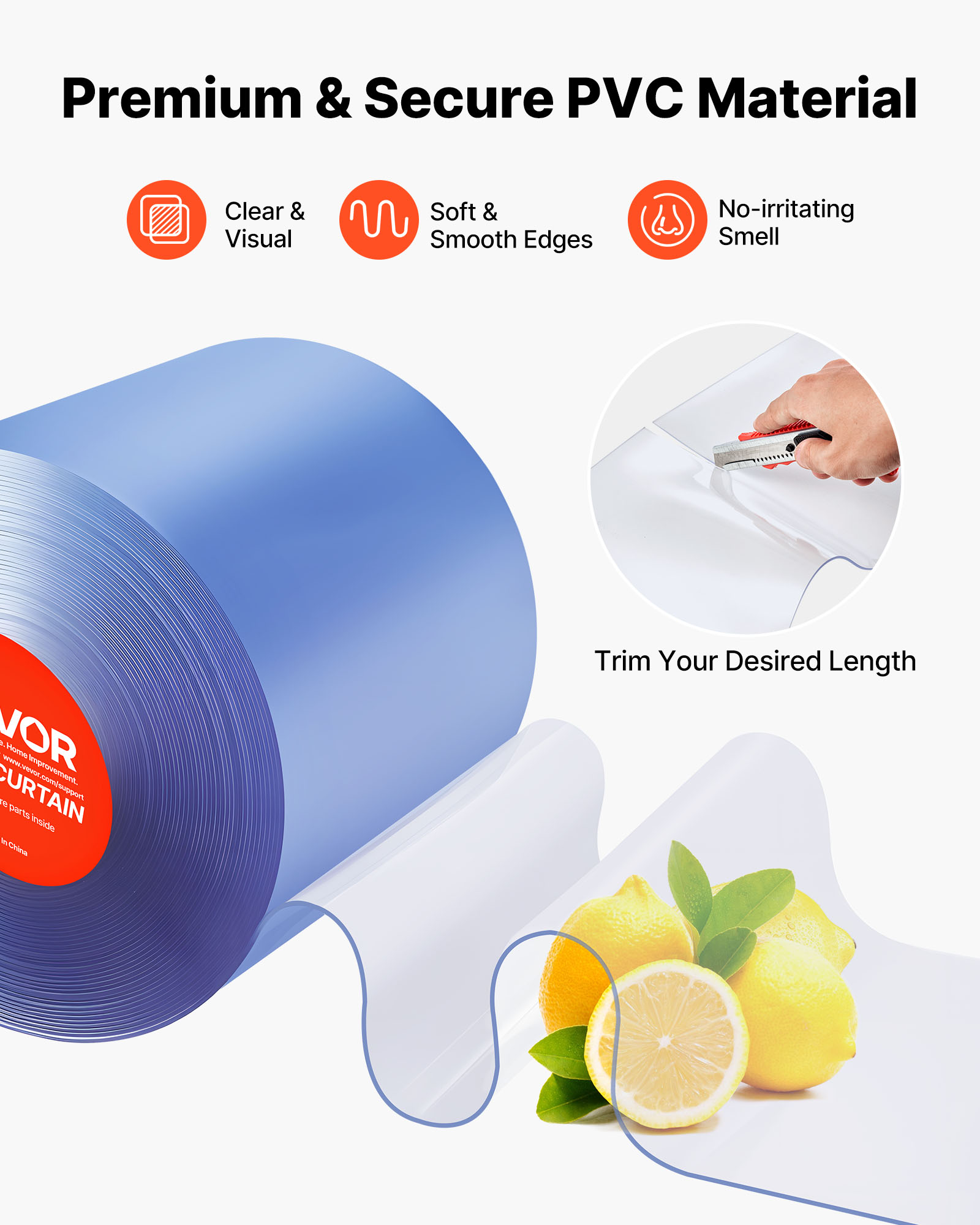 VEVOR Clear PVC Strip Curtain, 101 ft Length x 12 in Width, Plastic Door Strip Bulk Roll, Walk in Freezer Cooler Curtain Strips for Doorways of Supermarket, Garage, Warehouse, Barn, Pet Animal House