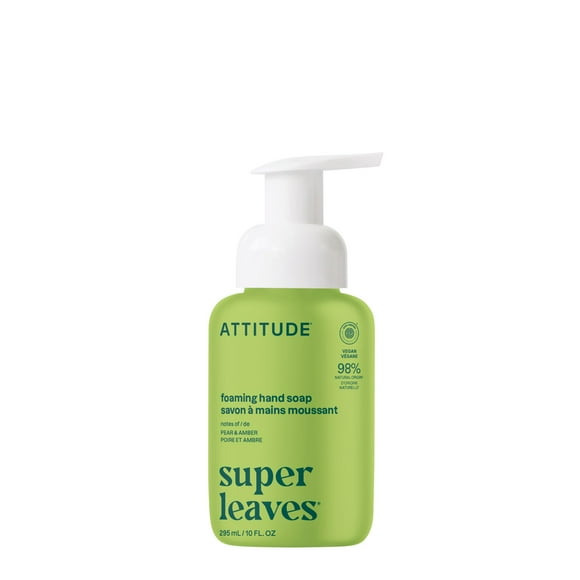 ATTITUDE Foaming Hand Soap, Made in Canada, EWG Verified, Dermatologically Tested, Plant and Mineral-Based, Vegan Personal Care Products, Olive Leaves, 10 Fl Oz