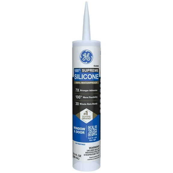 GE Supreme Silicone Window & Door Sealant, Pack of 1, Clear 10.1 fl oz Cartridge