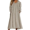 thumbnail image 1 of Prolriy Robe à Manches Longues pour Femmes Robe Décontractée Solide en Peluche à Capuche Robe Ample avec Poche Robe Chandail Robe Chandails Robes pour Femmes Kaki TTTG, 1 of 4