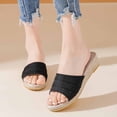 thumbnail image 2 of Rokment Womens Linen Straw Patchwork Backless Sandals Boho Beach Comfortable Espadrilles Wedge Walking Slip on Stylish Casual Platform Mid Heels Dress Slides Mules Black Size 6, 2 of 6