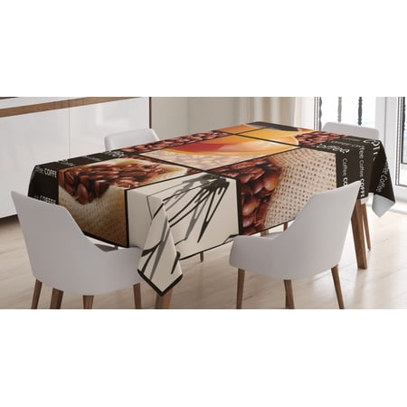 Coffee Tablecloth Square Frames Collage Design With Orange Cup Hot Beverage Morning Drink Rectangular Table Cover For Dining Room Kitchen 52 X 70 Inches Dark Brown Orange Beige By Ambesonne Walmart Com