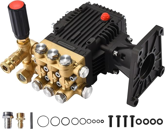 ANJIESENG Pressure Washer Pump 25.4  4400PSI 4.8GPM Water Pressure Pump for Gas Pressure Washer – 15L/min 0-300bar 1 Inch Shaft Horizontal Triplex PlungerShort Pressure Washer Gun with 360