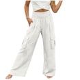thumbnail image 3 of Pxxlle Cargo Pants for Women Elastic Waisted Palazzo Pant Casual Wide Leg Trousers for Hiking Outdoor White XL, 3 of 8
