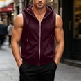 thumbnail image 3 of Sleeveless Fleece Hoodie Women Lightweight Zip-up Jackets Vests Drawstring Solid Color Loose Casual Sweatshirt with Side Pockets Wine 3XL, 3 of 9