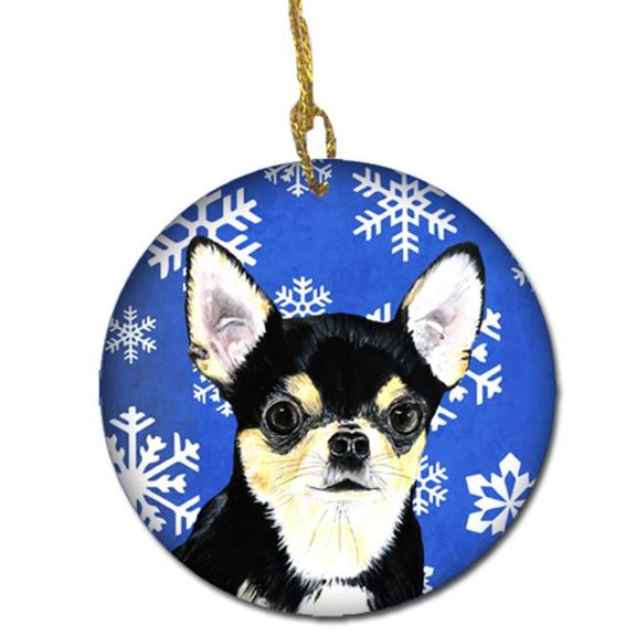 Chihuahua Winter Snowflakes Holiday Ceramic Ornament