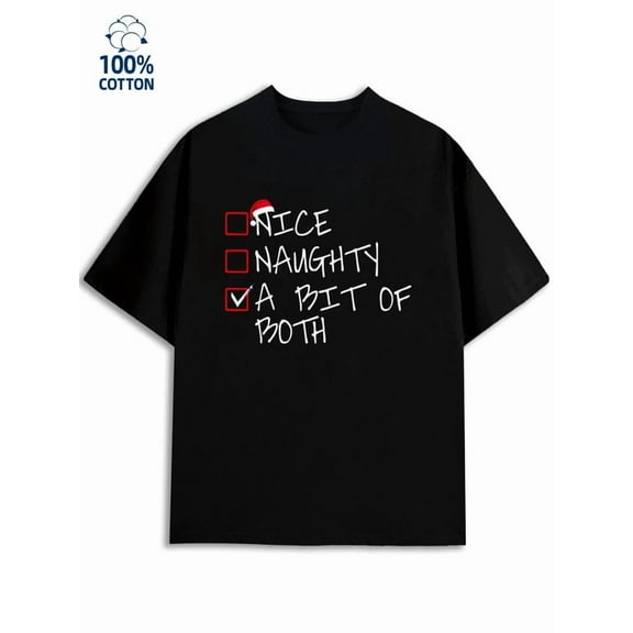 Nice & Naughty T-Shirt for men Christmas 180G 100% Cotton black Christmas crew humor Casual Unisex Shirt Graphic tshirts Vintage Unisex Shirt Graphic tshirts Retro Unisex Shirt Crewneck tshirts