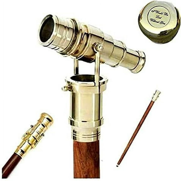 NAUTICAL BRASS STICK WITH FOLDING WALKING TELESCOPE MARITIME WALKING CANE
