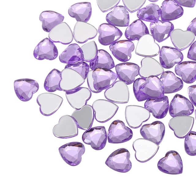 60 Pcs Acrylic Heart Rhinestone 12mm Flat Back Plastic Gems Jewelry Stickers for Craft Bead, Light Purple