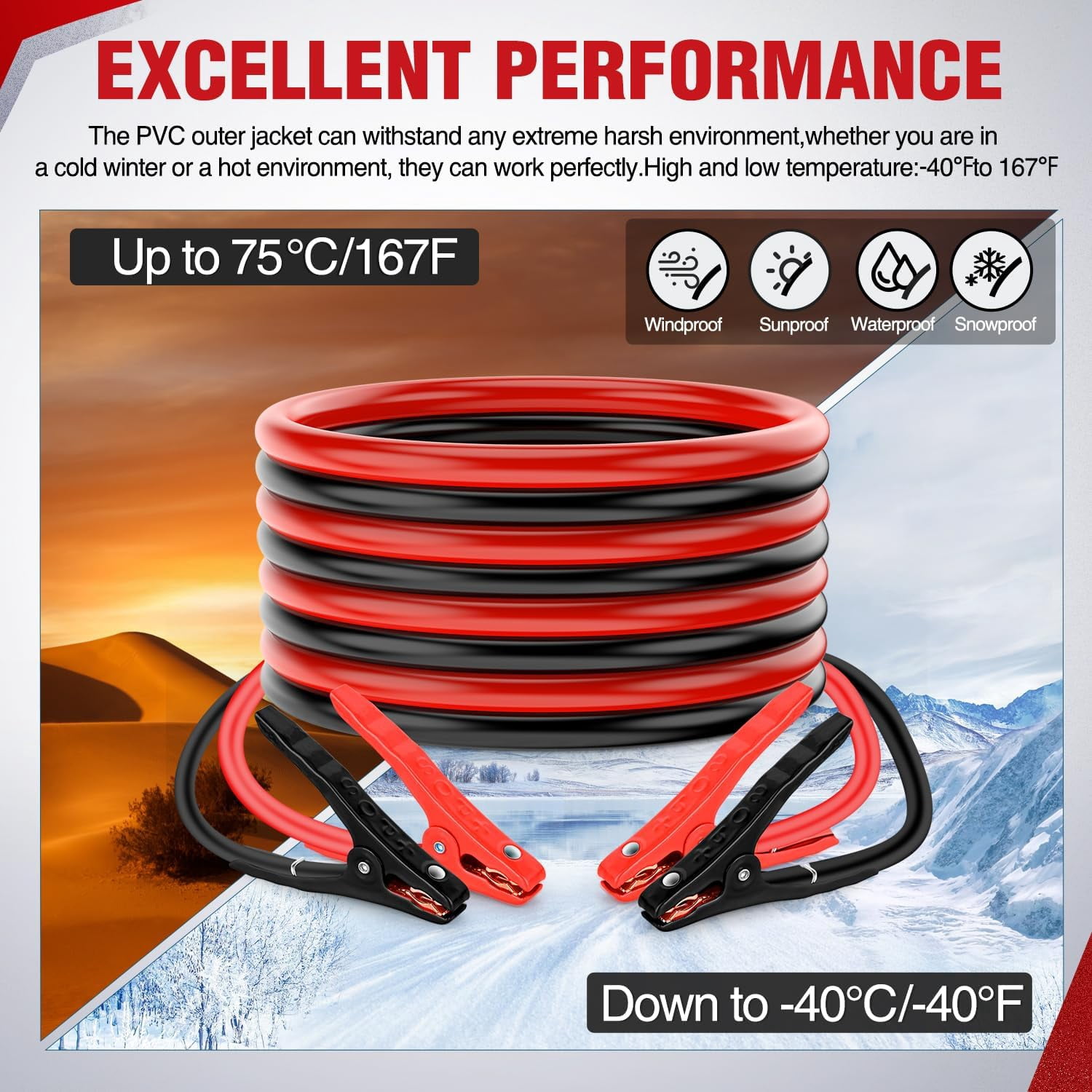 Nilight Jumper Cables for Car Battery 6 Gauge 16 FT Booster Cable Heavy Duty 450 A CCA with Carrying Bag Jump Start Emergency Kit Pickup Vans SUV Sedan Motorcycle