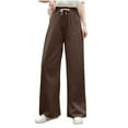 thumbnail image 2 of ClodeEU Women's High Waisted Linen Pants ,Wide Leg Trousers With Pockets,Elastic Waist Pant With Drawstring Coffee,Womens Plus XXXL, 2 of 4