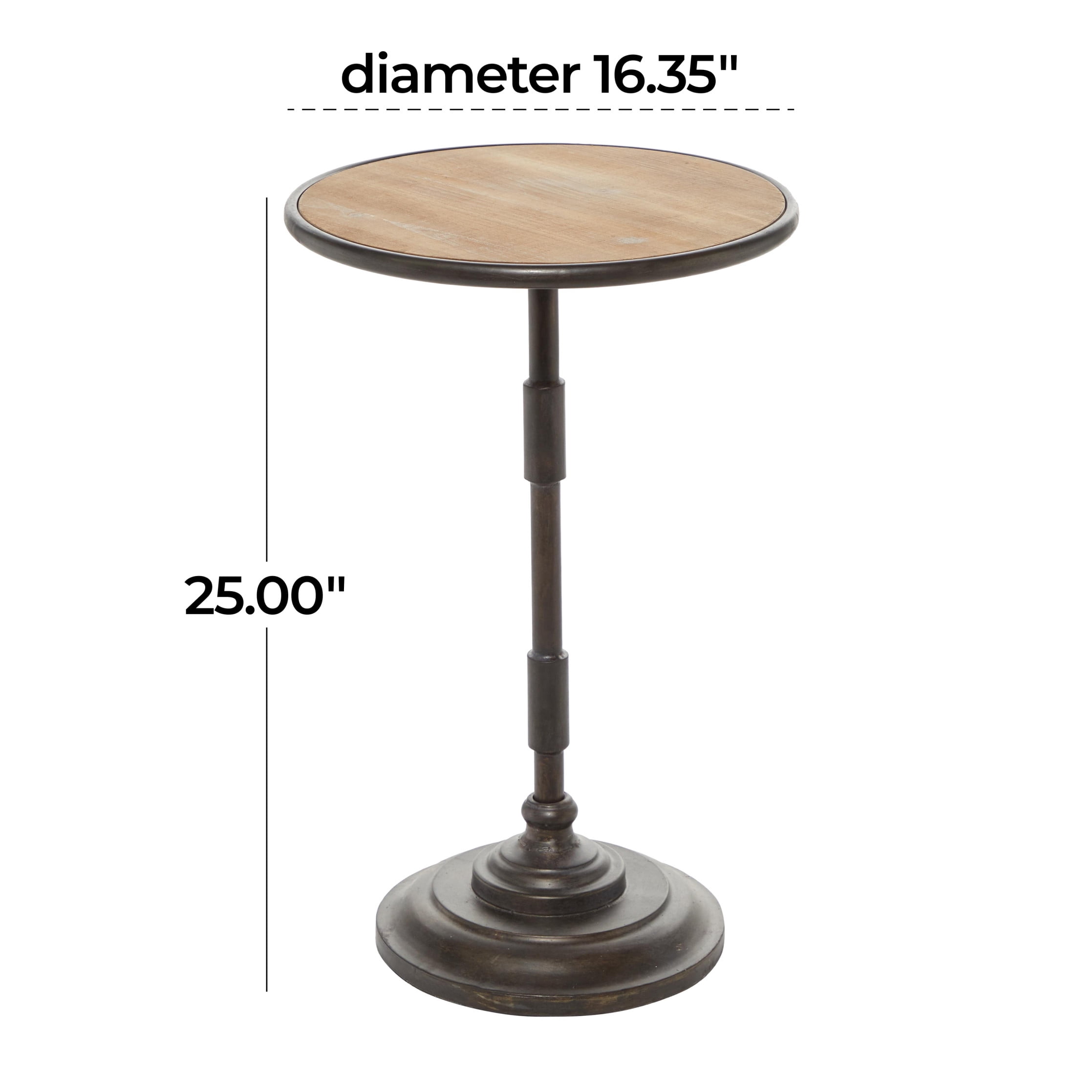 DecMode 16" x 25" Bronze Metal Accent Table with Brown Wood Top, 1-Piece