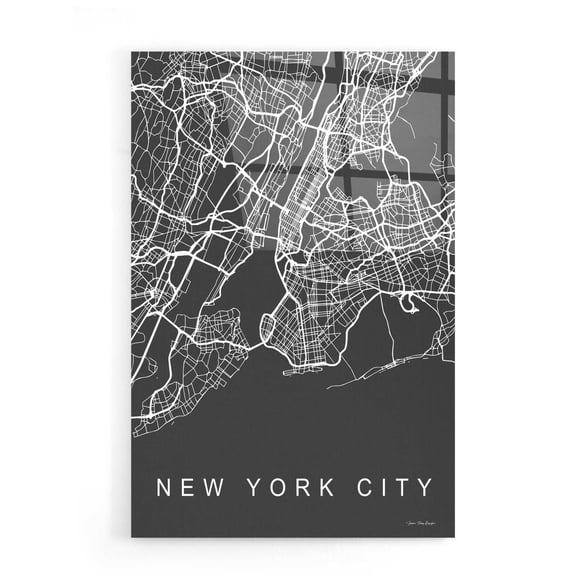 Epic Art 'NYC Grey Map' by Seven Trees Design, Acrylic Glass Wall Art, 16"x24"