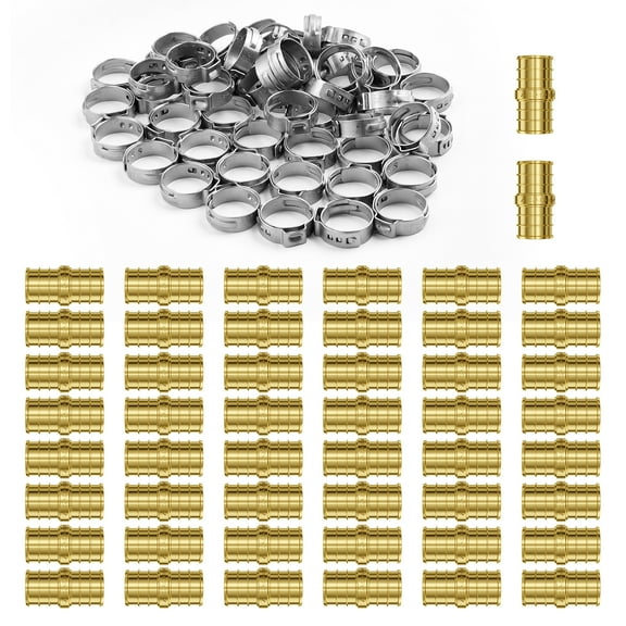 VEVOR Pipe Fittings, 1/2" 50PCS Brass Pipe Fittings, Clamp-style Straight-Through Pipe Connector Brass Air Fittings, Heavy Duty Plumbing Fittings Tube Adapter for Heating/Shower Systems,Water Pipes