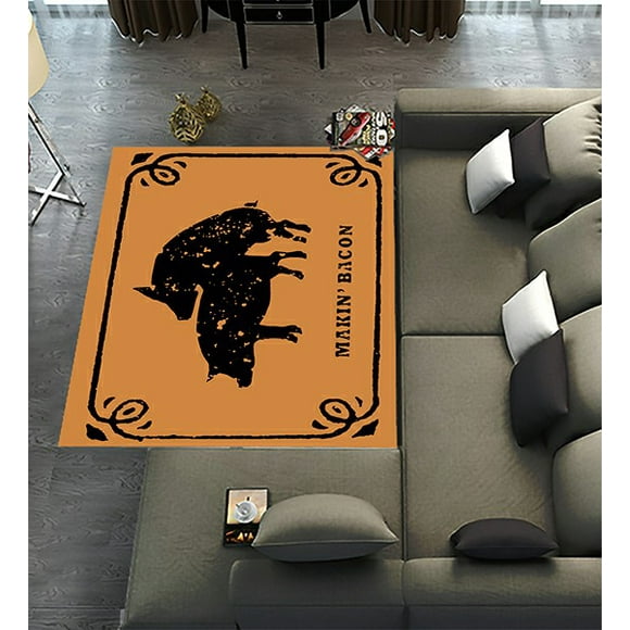 DEYOU Funny Pig Making Bacon Makin' Bacon Area Rugs 4 x 5ft Floor Carpet Mat for Living Dinning Room Bedroom Kitchen Hallway Office Decor