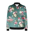 thumbnail image 4 of Womens Zip Up Bomber Jackets Casual Lightweight Fall Outerwear Floral Print Long Sleeve Travel Coat with Pocket (2XL, Blue 02), 4 of 5