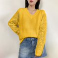 thumbnail image 4 of Kaemgyyd Women Casual Long Sleeve Sweaters Soft Loose Crochet Knit Pullover Solid Color V Neck Work Office Tunic Tops, 4 of 7