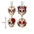 thumbnail image 3 of 4 Pcs Day of the Dead Sugar Skull Hanging Ornaments 3.15 Inch Acrylic Decoration with Bead Chains Halloween and Dia de los Muertos Decor for Door and Tree, 3 of 6