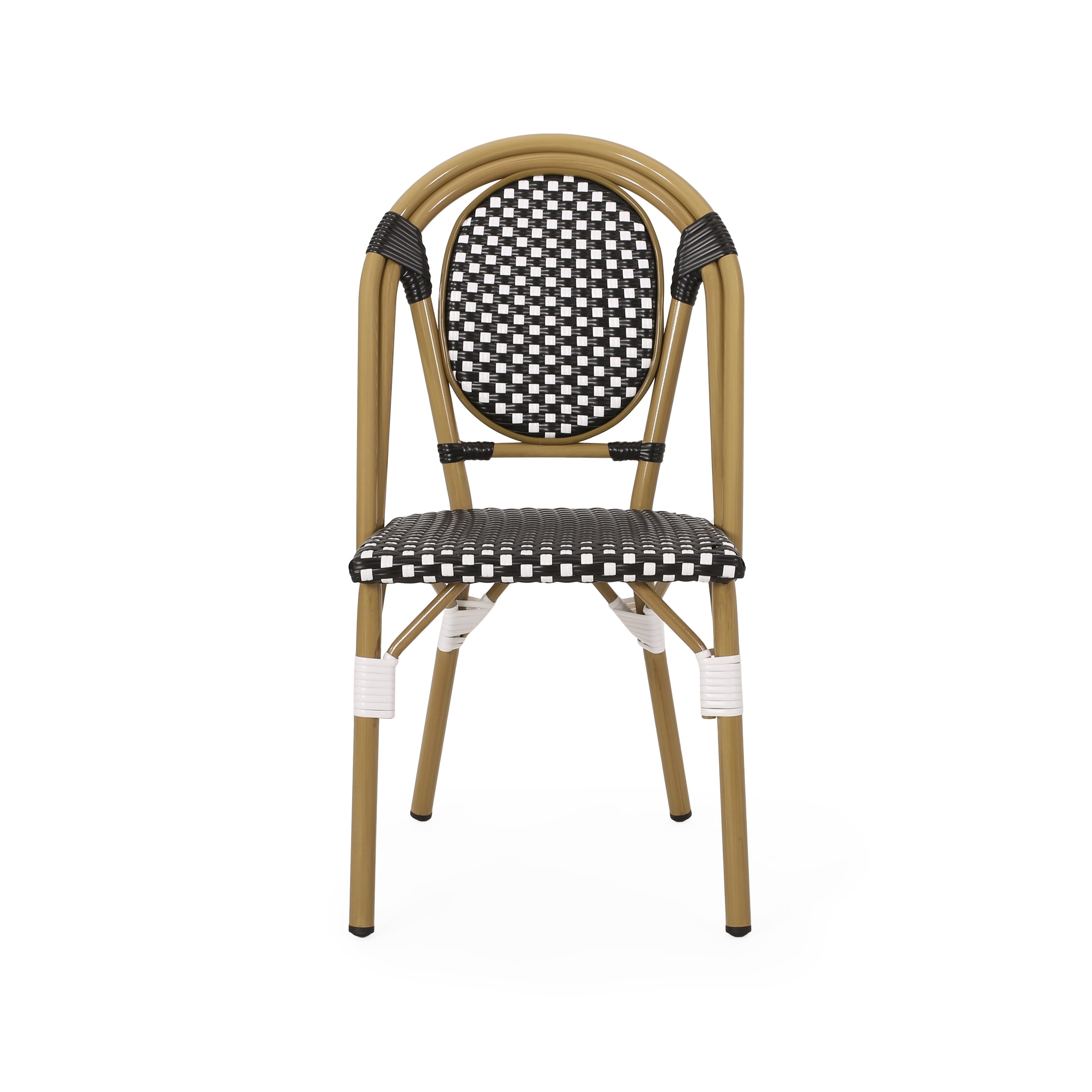 Outdoor French Style Leisure Chair Set of 2, PE Rattan and Aluminum Frame Seats for Patio Garden, Black and White