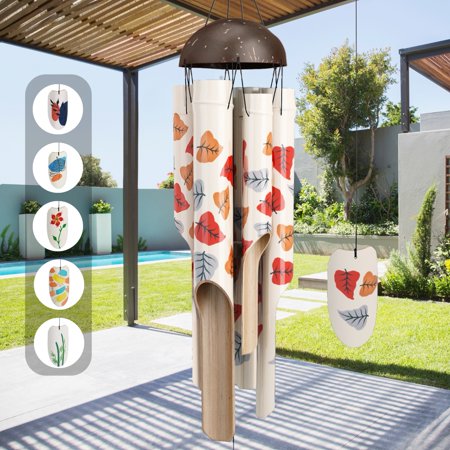 88Craft Fally Bamboo Wind Chimes 45  Large Hand Painting Autumn Art Windchimes Outdoors
