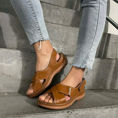 

BONIXOOM Wedge Sandals for Women Clearance Fall None Wedge Casual Fashion Shoes for Women Brown Size 5