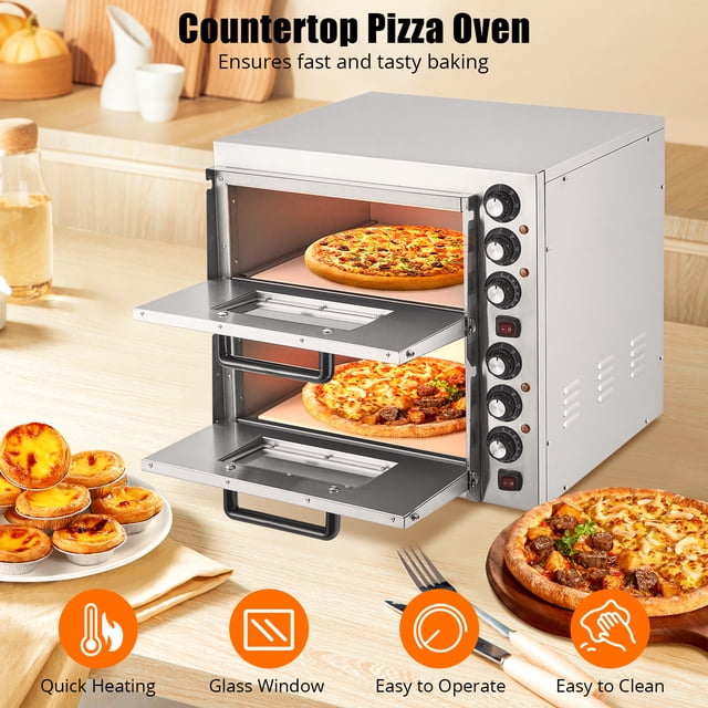 AKDSteel Pizza Oven Indoor Electric Countertop Commercial Pizza Maker, Stainless Steel Pizza Cooker Machine With Pizza Stone And Adjustable Timer/Temperature For Home Kitchen Or Food Truck