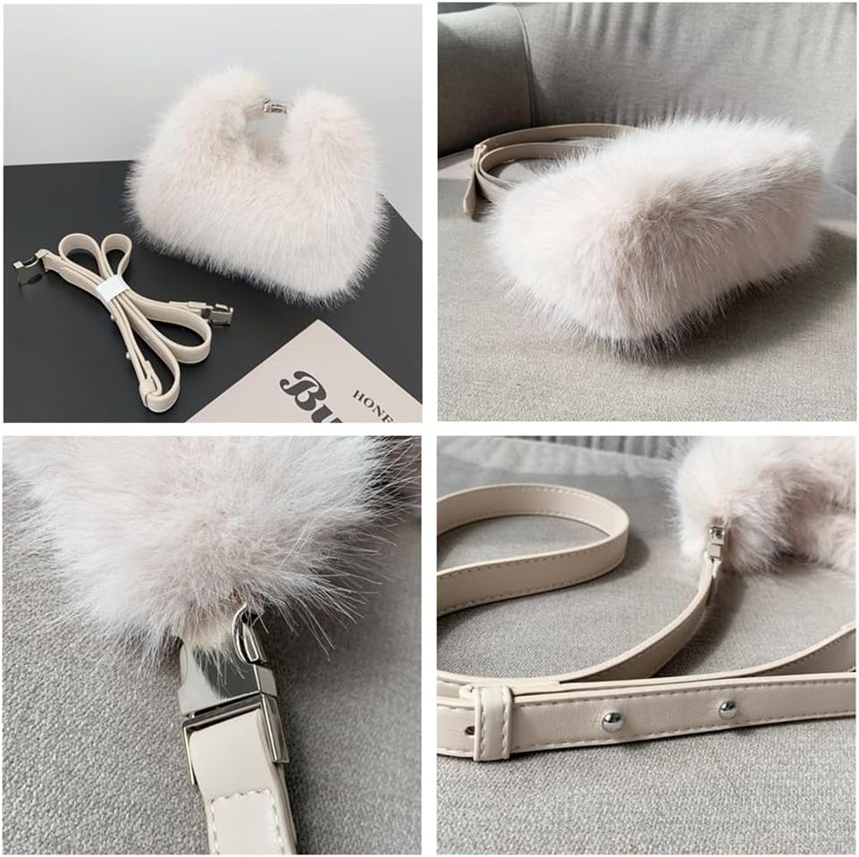 Women Small Faux Fox Fur Clutch Bag Mini Furry Evening bag Plush Shoulder Bag Crossbody Bag Hobo Bag Handbag