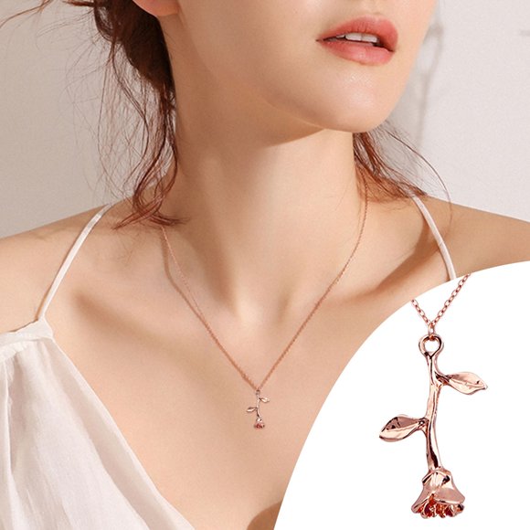 Elegant Rose Flower Pendant Necklace for Women Valentine's Day in Gold Silver and Rose Gold Plated Finishes Timeless Jewelry Piece