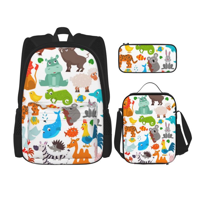 Fotbe Animals Set Escolar 3 en 1 para Niños - Mochila Duradera con Lonchera Aislante y Estuche para Lápices - Mochila Escolar para Niños y Niñas
