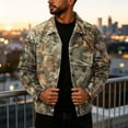 thumbnail image 3 of Havenx Camo Corduroy Jacket for Men Long Sleeve Button Down Shirt Jacket with Pockets Lapel Collar Camouflage Print Shacket Jacket Work Fall Winter Vintage Casual Loose Fit Clothing,Yellow S, 3 of 6
