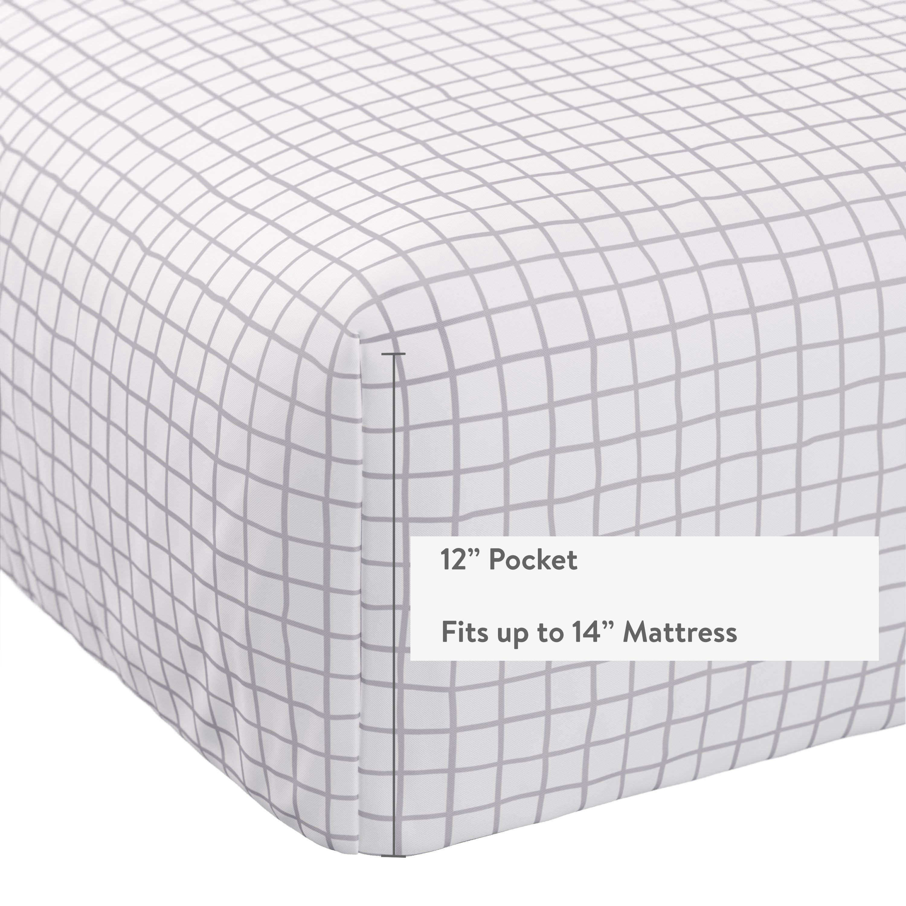 Mainstays Kids Microfiber Bed Sheet Set, Full, White Grid, 4 Pieces