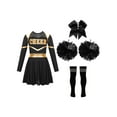 thumbnail image 3 of Kaerm Ensemble Uniforme de Cheerleading pour Filles 4 Pcs Robe de Danse avec Couvre-Chef Pompons Chaussettes Noir&Blanc 8, 3 of 7