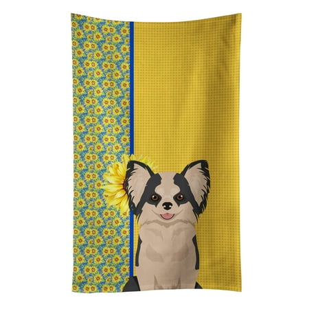 

Summer Sunflowers Longhaired Black and White #2 Chihuahua Kitchen Towel 15 in x 25 in