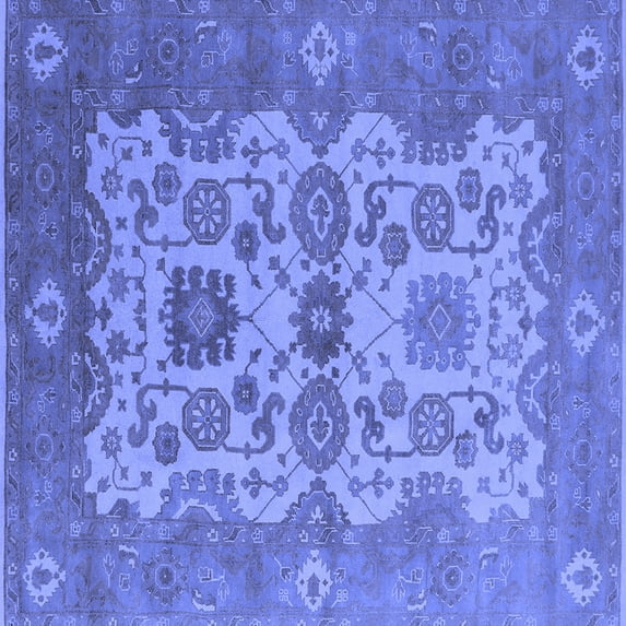 Ahgly Company Machine Washable Indoor Square Oriental Blue Industrial Area Rugs, 5' Square