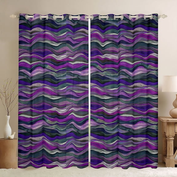 Homewish Vintage Abstract Ombre Black Out Curtains, Purple Stripes Curtains Pack of 2 (42x63 Each), Teens Kids Adult Men Women Bedroom Curtains, Living Room Curtains Decor