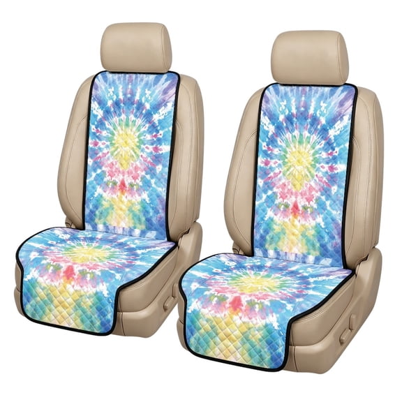 CHAQLIN Colorful Tie-Dye Patterns Quilted Car Front Seat Covers, Easy Installation Polyester Car Seat Covers 2 Pcs Non-Slip Vehicle Seat Protector for SUV