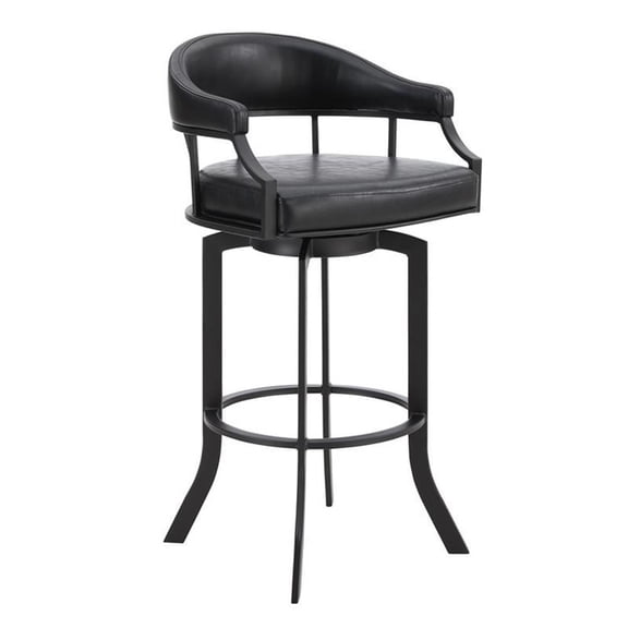 Maklaine Modern 26" Faux Leather/Metal/Plywood Swivel Counter Stool in Black