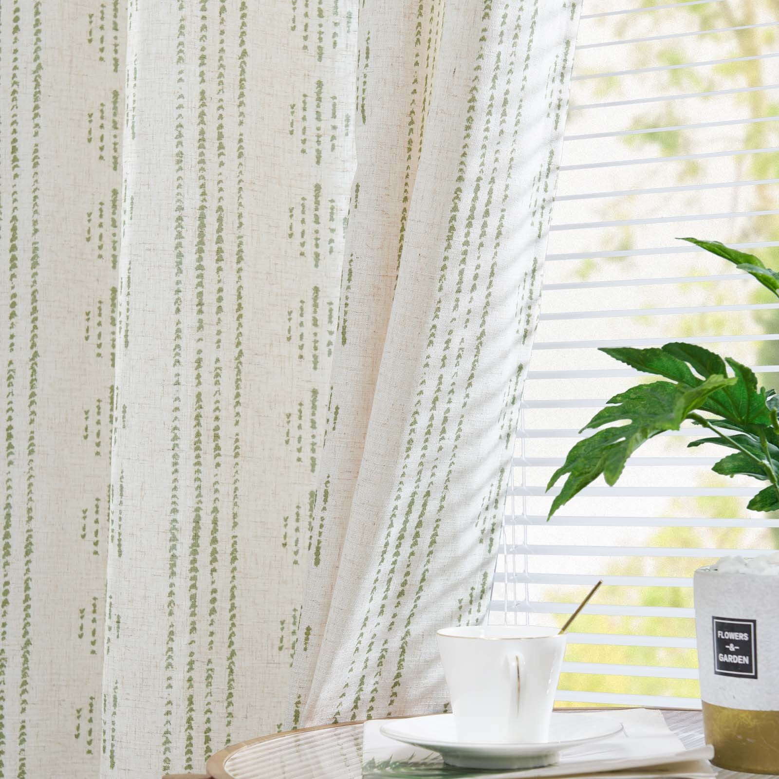 Curtainking Geometric Striped Curtains Linen Blend Boho Farmhouse Grommet Curtains for Living Room 63in Set of 2 Sage Green on Beige