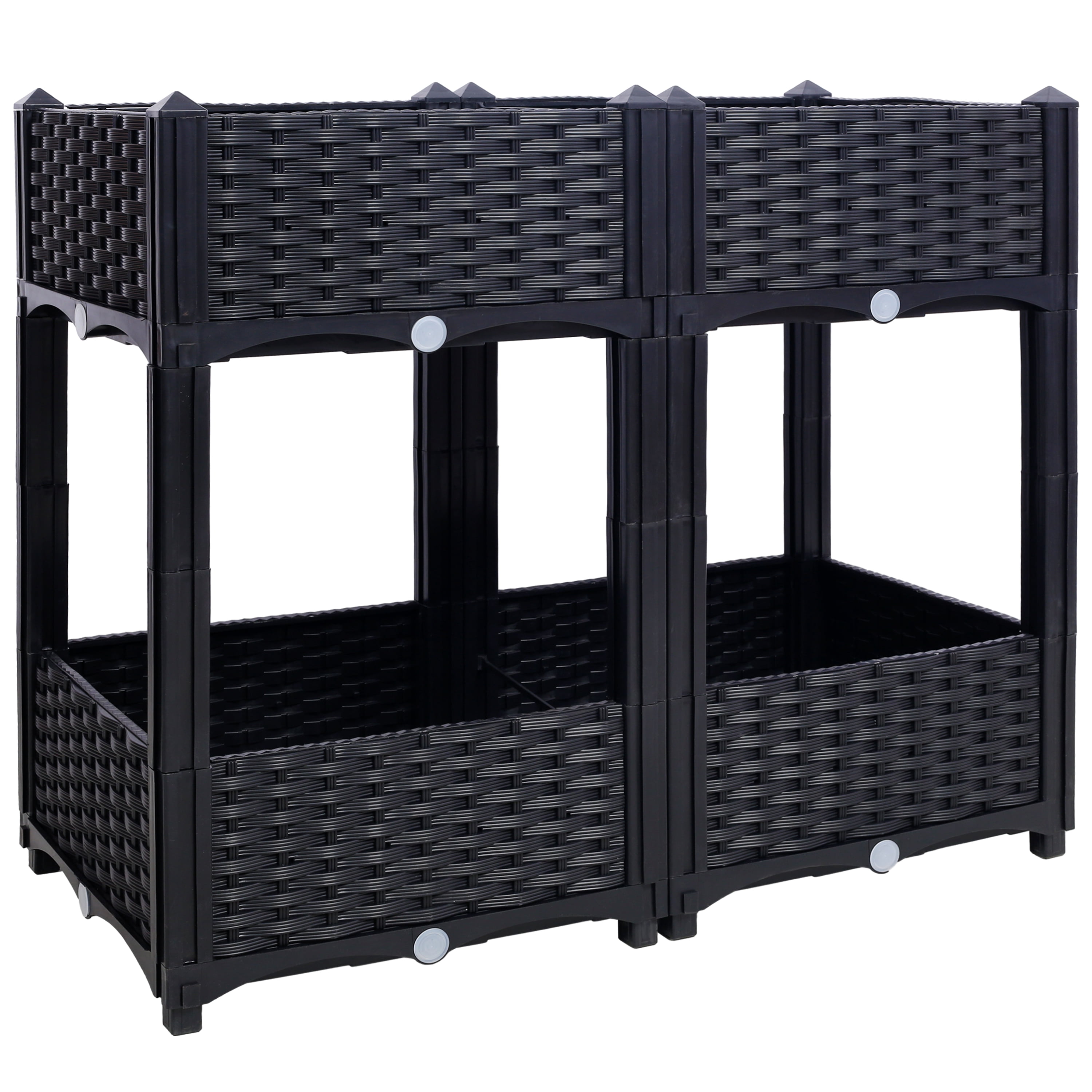 AsterOutdoor Planter Raised Beds Elevated Garden Box with Drainage System, Plastic Rattan-Style Outdoor Standing Planter