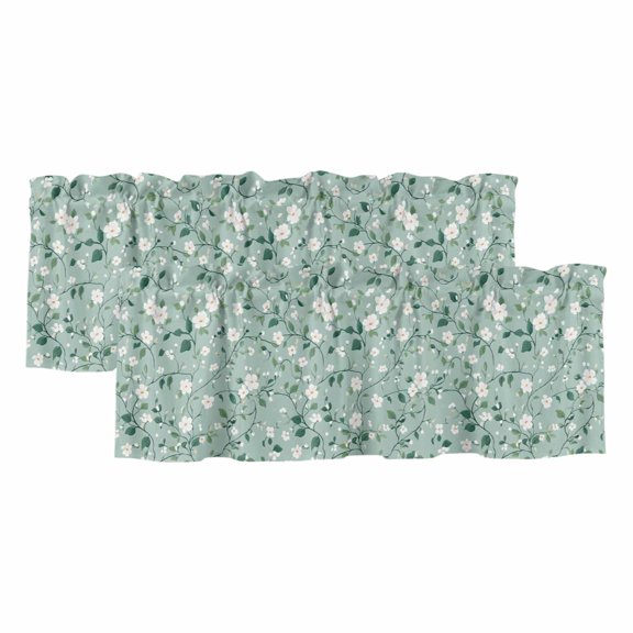 Country Flower Camellia Valances for Windows 2 Pack, Green Farm Floral Window Valance Curtains for Kitchen, Rod Pocket Short Curtains for Small Windows, Bedroom Decor, 54"W x 18"L