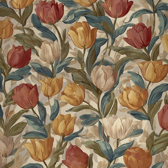 Peel and Stick Wallpaper Floral Yellow Red White Tulips Cream Wall Mural 23.6in x 9.8ft Self Adhesive Removable Wall Paper Renter Friendly Wallpaper for Nursery Bedroom Cabinets