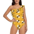 thumbnail image 2 of Yiaed Cute Bee Butterfly Yelllow Print Women One Piece Swimsuits Tummy Control One Shoulder Bathing Suits Pattern Ruffle Swimwear-Small, 2 of 8