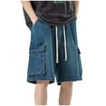 thumbnail image 2 of Fengqque Mens Cargo Shorts Elastic Waist Running Hiking Shorts Knee Length Casual Summer Clothes with Multiple Pockets Dark Blue XXL(XXL), 2 of 9