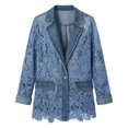 thumbnail image 4 of Jean Jacket for Women Lace Hollow Lapel Casual Dressy Denim Jacket Coat, 4 of 6